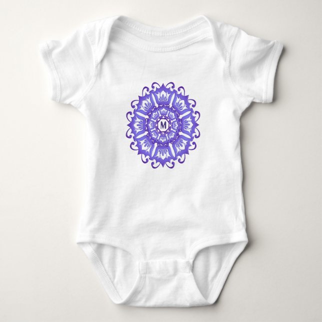 Floral violet mandala. Monogram. Baby Bodysuit (Front)