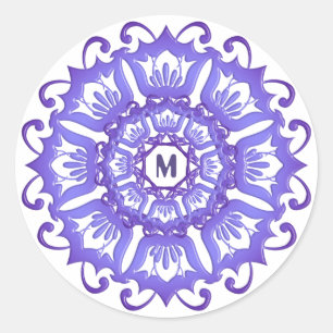 Floral violet mandala. Monogram. Classic Round Sticker