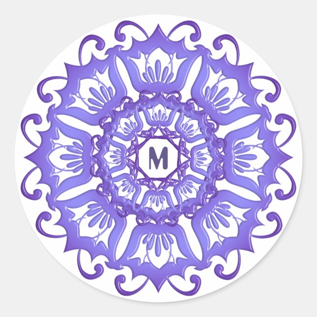 Floral violet mandala. Monogram. Classic Round Sticker (Front)