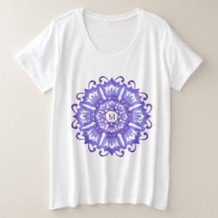 Floral violet mandala. Monogram. Plus Size T-Shirt
