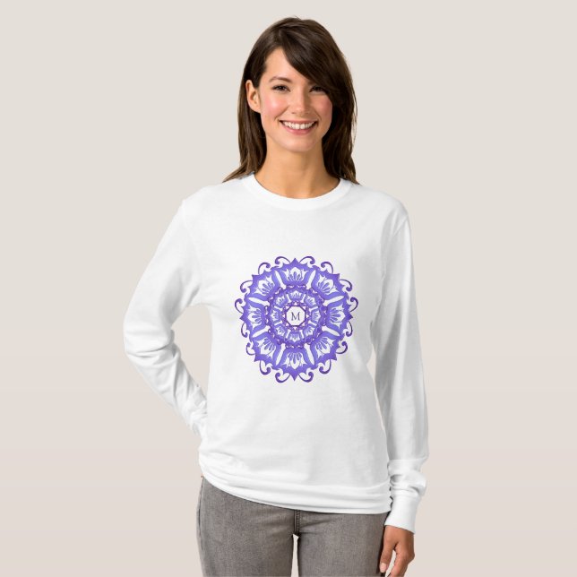 Floral violet mandala. Monogram. T-Shirt (Front Full)