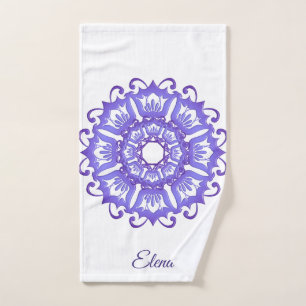 Floral violet mandala. Name. Bath Towel Set