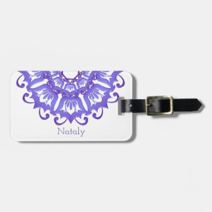 Floral violet mandala.Name. Luggage Tag
