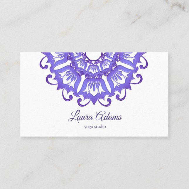 Floral violet mandala. Text. Business Card (Front)