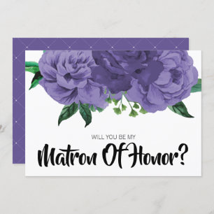 Floral Violet Purple Be My Matron of Honour Card