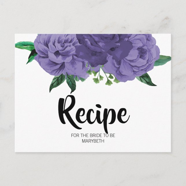 Floral Violet Purple Bridal Shower Recipe Postcard (Front)