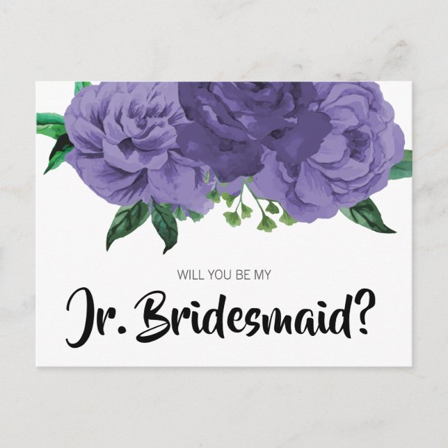 Floral Violet Purple Junior Bridesmaid Postcard (Front)