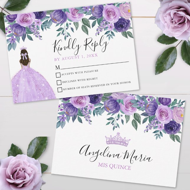 Floral Violet Purple Quinceanera RSVP Card (Floral Violet Purple Quinceanera RSVP Card)