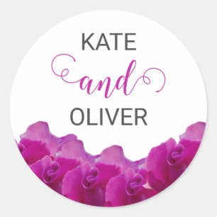 Floral Violet Purple Roses Elegant Wedding Classic Round Sticker