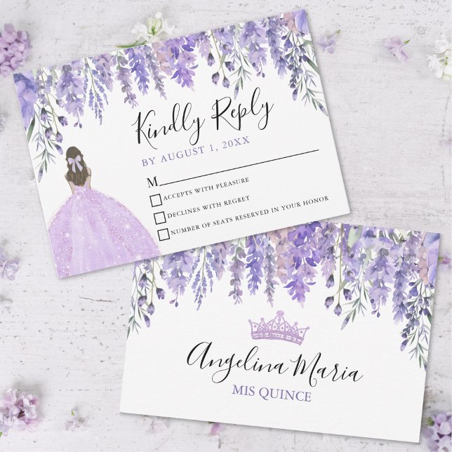 Floral Violet Tiara Purple Quinceanera RSVP Card (Floral Violet Tiara Purple Quinceanera RSVP Card)