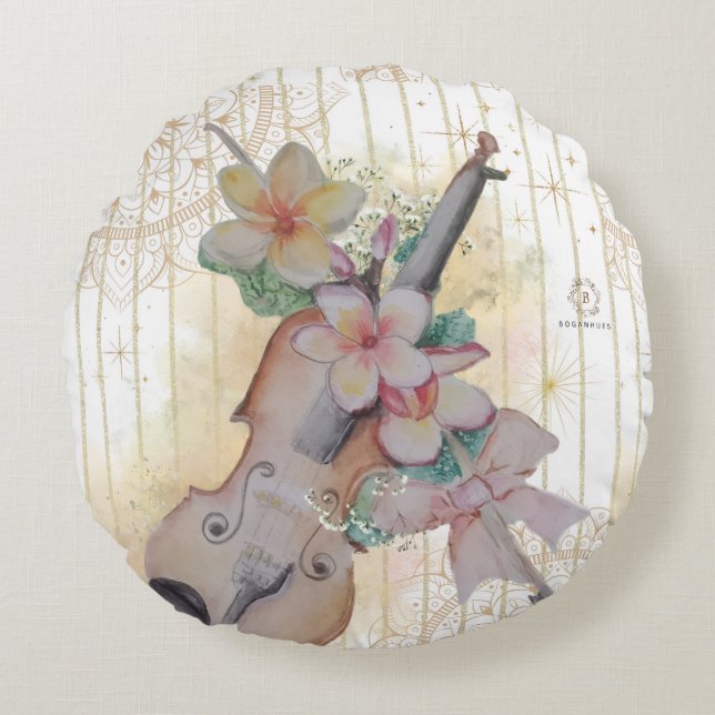Floral Violin Boganhues Print Round Cushion (Front)