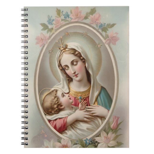 Floral Virgin Mary with Jesus Child Notebook (Front)