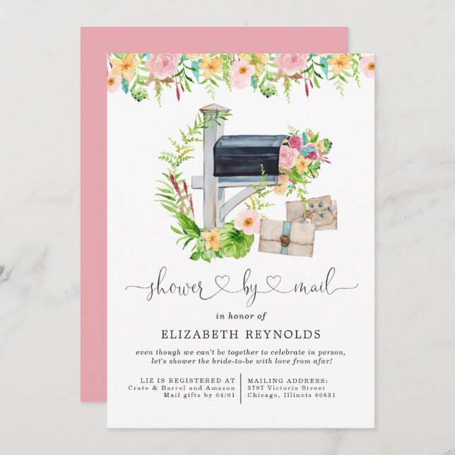 Floral Virtual Bridal Shower by Mail Invitation (Front/Back)
