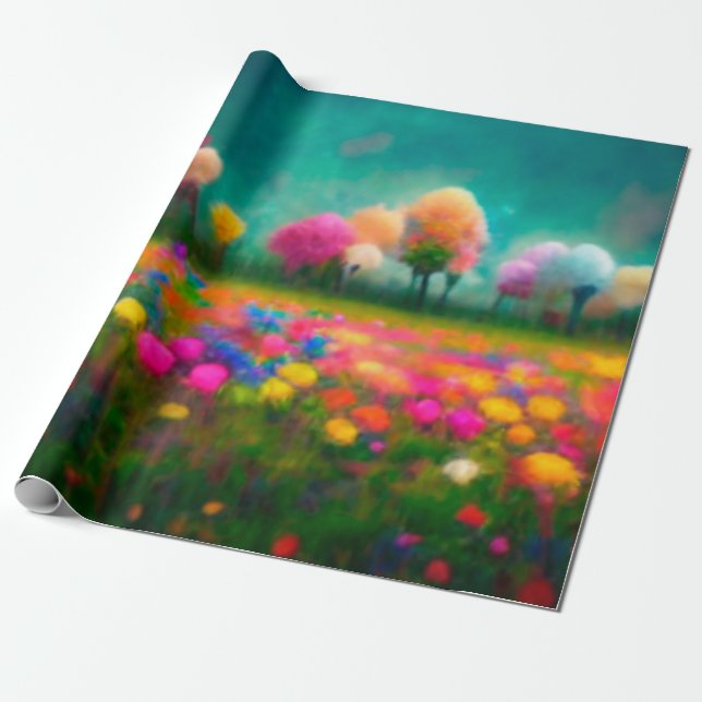 Floral  vivid colours pattern Wrapping Paper (Unrolled)