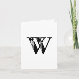 Floral W Monogram On White Note Card