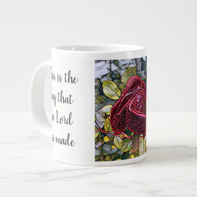 Floral w/ Scripture Verse, "Stained Glass" Rose Large Coffee Mug (Front Left)