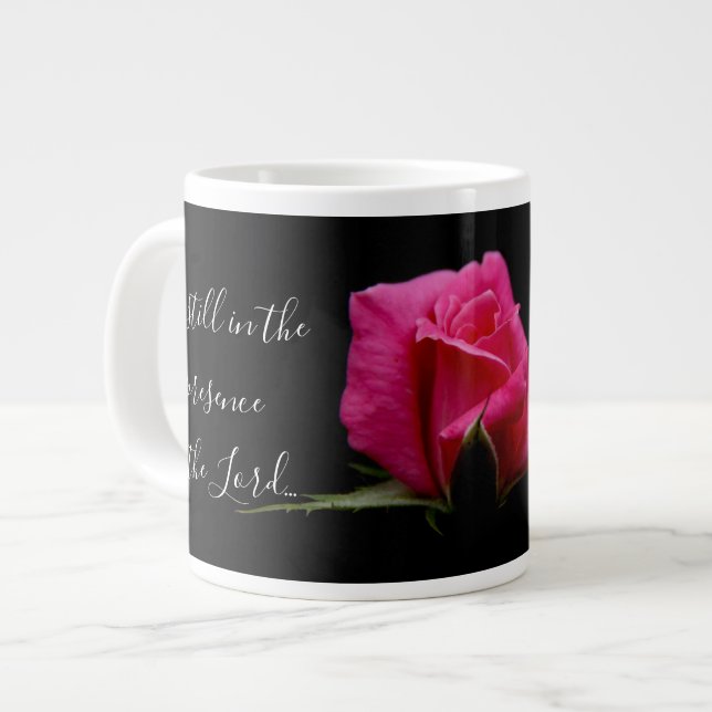Floral w/ Verse; red rose blossom, Psalm 37:7 Large Coffee Mug (Front Left)
