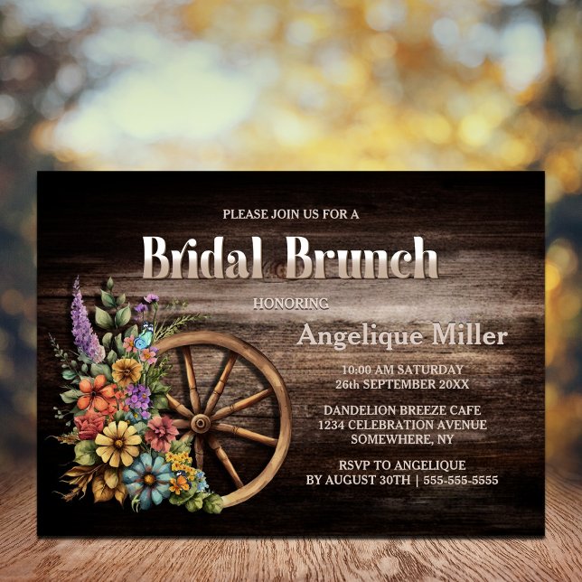 Floral Wagon Wheel Bridal Brunch Invitation (Creator Uploaded)