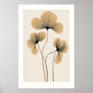 Floral Wall Art Beige Botanical Print, Wooden