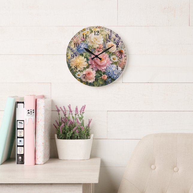 Floral Wall Clock — Botanical Design (Reading Room)