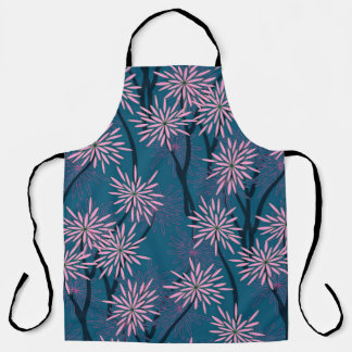 Floral wallpaper: Asian navy blue, pink. Apron