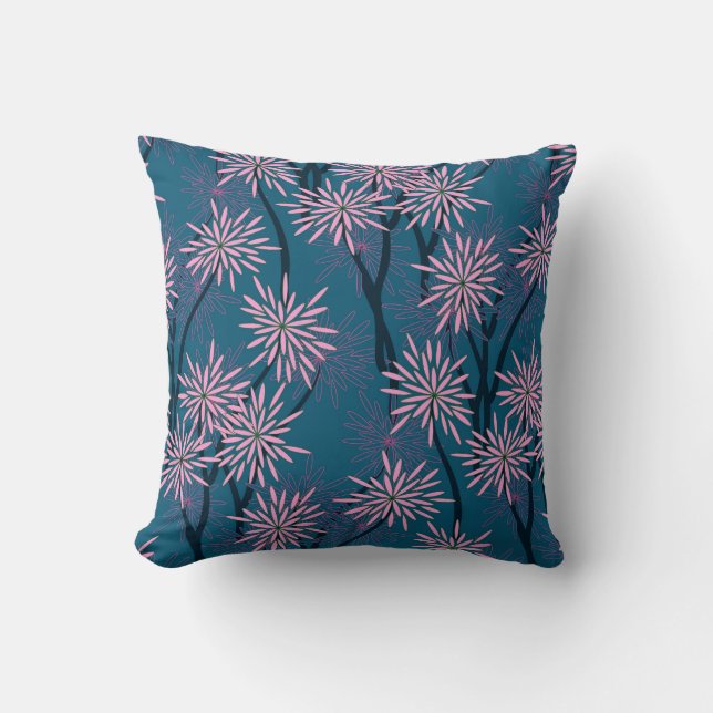 Floral wallpaper: Asian navy blue, pink. Cushion (Front)