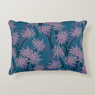Floral wallpaper: Asian navy blue, pink. Decorative Cushion