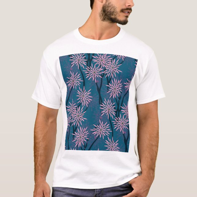 Floral wallpaper: Asian navy blue, pink. T-Shirt (Front)