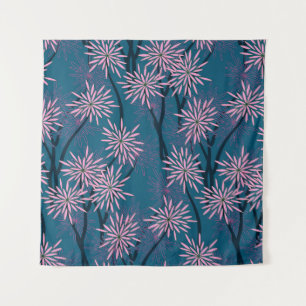 Floral wallpaper: Asian navy blue, pink. Tapestry