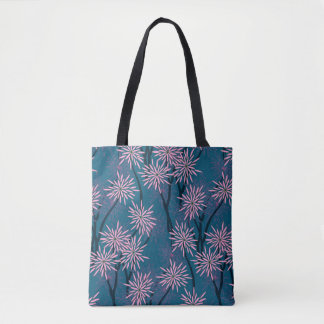Floral wallpaper: Asian navy blue, pink. Tote Bag