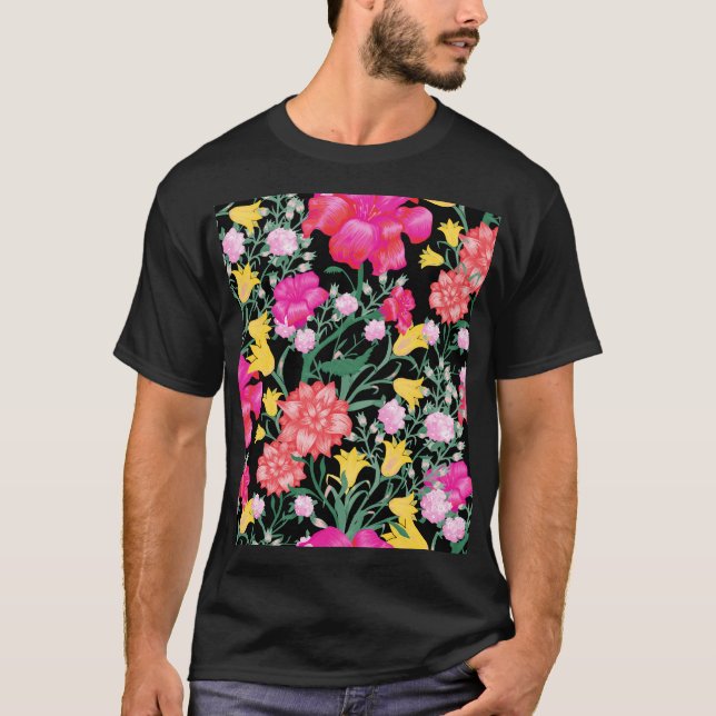 Floral Wallpaper Big Flowers Pattern T-Shirt (Front)
