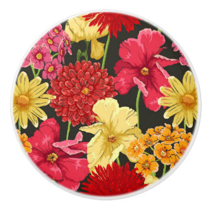 Floral wallpaper in watercolor style ceramic knob