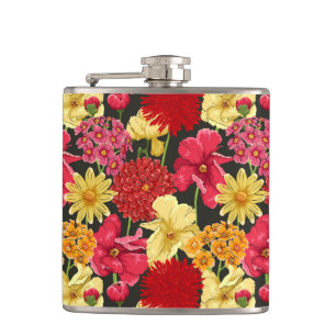 Floral wallpaper in watercolor style hip flask