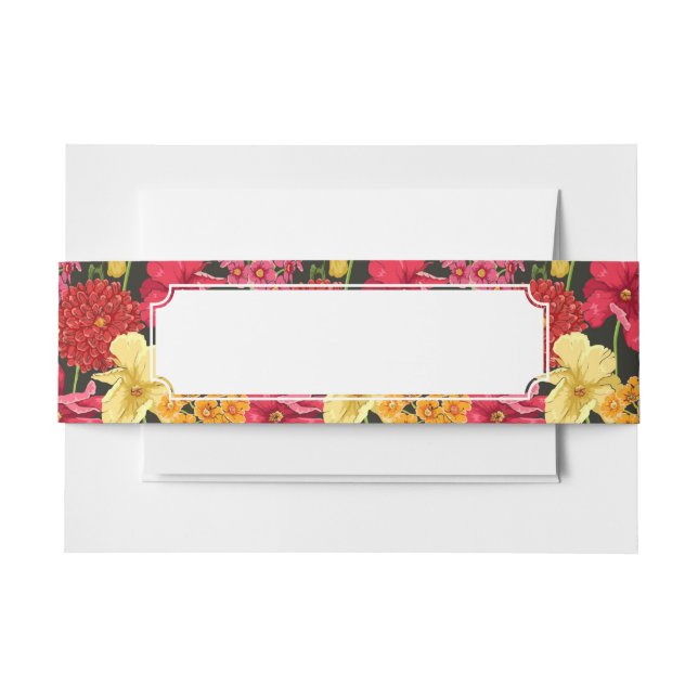 Floral wallpaper in watercolor style invitation belly band (Front Example)