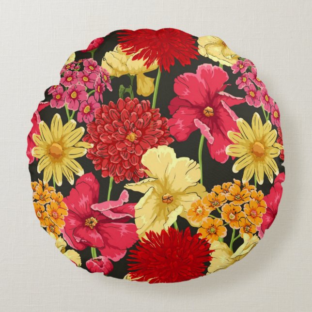 Floral wallpaper in watercolor style round cushion (Front)