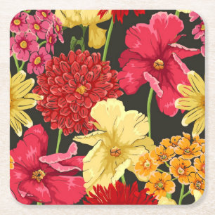 Floral wallpaper in watercolor style square paper coaster