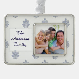 Floral Wallpaper Pattern Silver Plated Framed Ornament