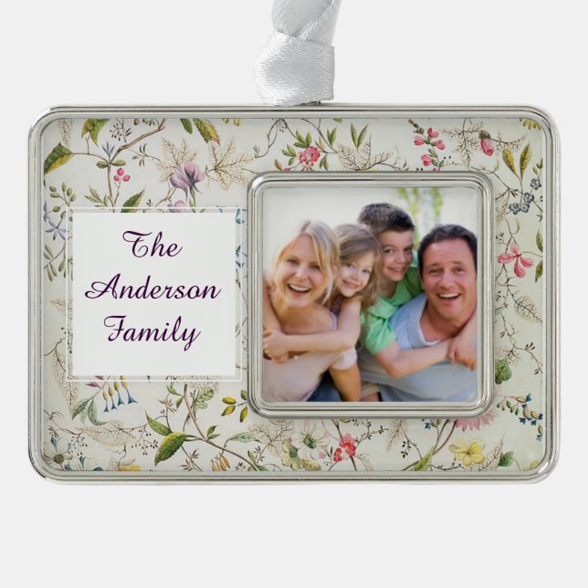 Floral Wallpaper Pattern Silver Plated Framed Ornament (Front)