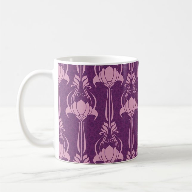 Floral Wallpaper Pink Violet Design Coffee Mug (Left)