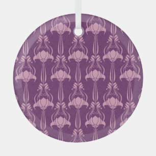 Floral Wallpaper Pink Violet Design Glass Tree Decoration