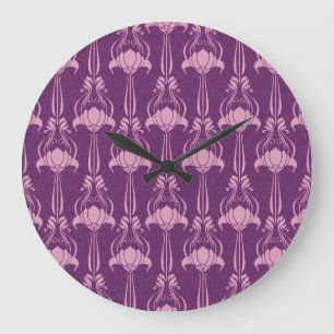Floral Wallpaper Pink Violet Design Large Clock