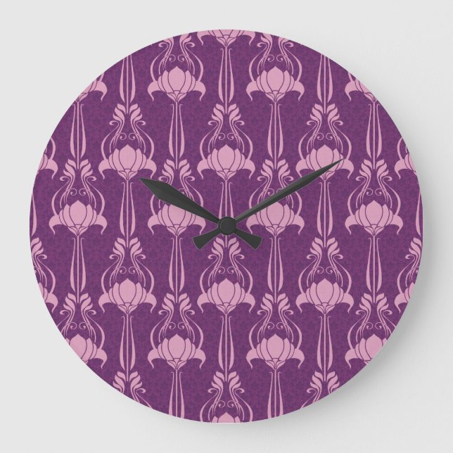 Floral Wallpaper Pink Violet Design Large Clock (Front)