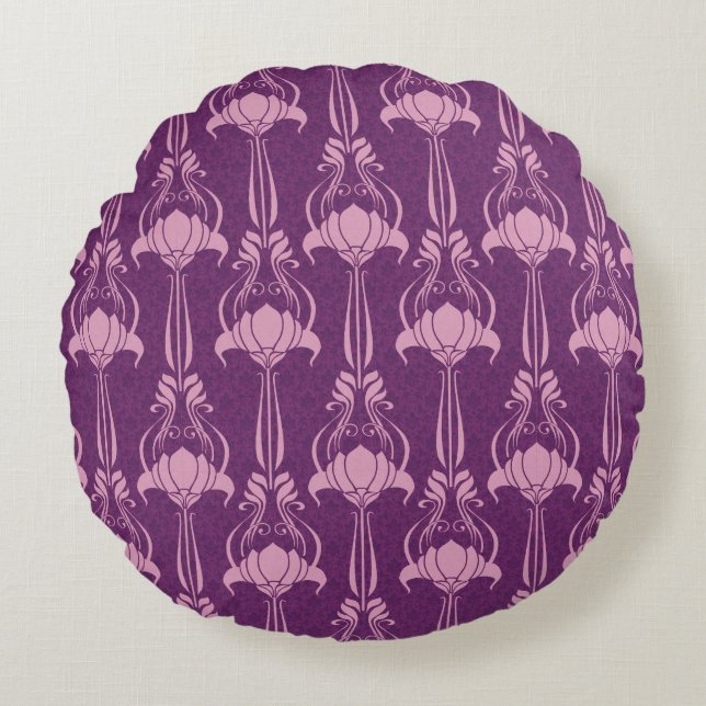 Floral Wallpaper Pink Violet Design Round Cushion (Front)