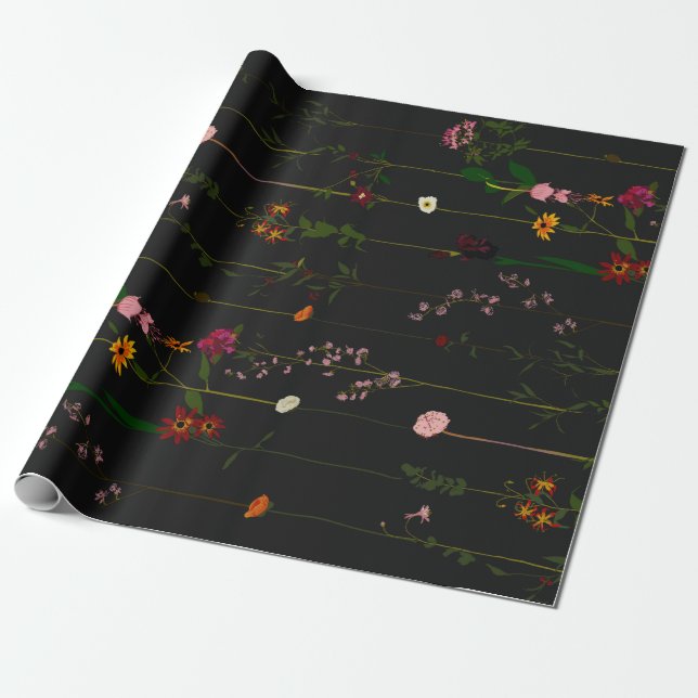 Floral Wallroll - Dark Wrapping Paper (Unrolled)