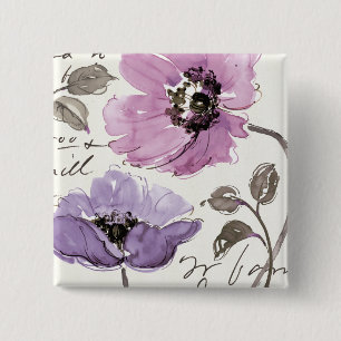 Floral Waltz Plum Watercolor Flowers 15 Cm Square Badge