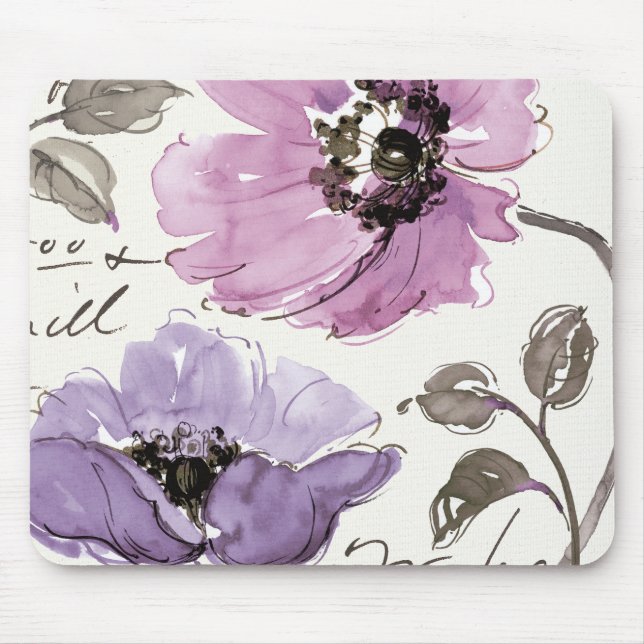 Floral Waltz Plum Watercolor Flowers Mouse Pad (Front)