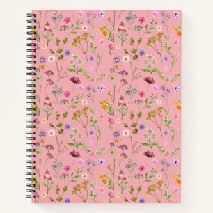 floral water color pattern- pink, purple, green- notebook
