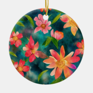 Floral Water Colour Pattern Design Ceramic Tree Decoration