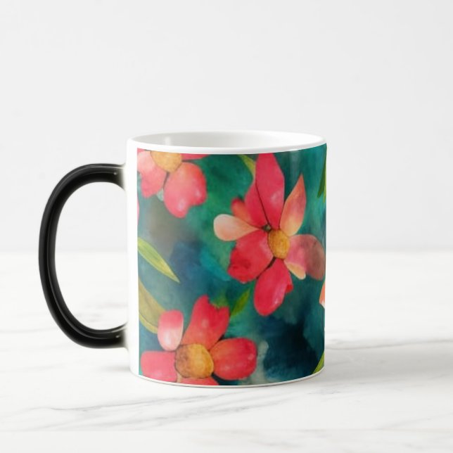Floral Water Colour Pattern Design Magic Mug (Left)