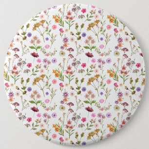 floral water colour pattern- pink, purple, green 6 cm round badge